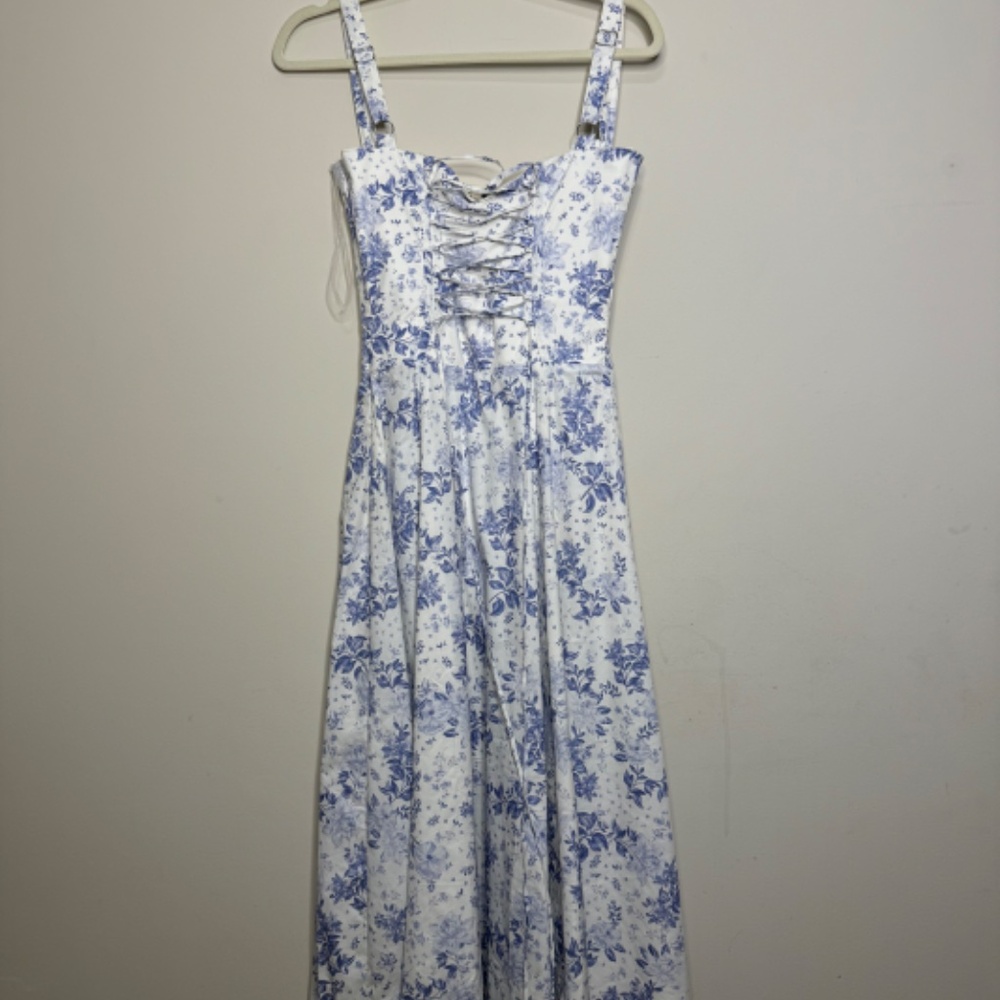 House of Cb Carmen Blue Print Bustier Sundress - Picture 7 of 9
